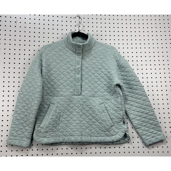 Eddie Bauer Sweaters - Eddie Bauer Quilted Pullover Womens S Sage Green Snap Sweatshirt Cozy Casual